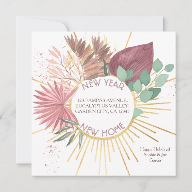 Pampas und Eukalyptus Wreath Holiday Moving Ankündigung (Vorderseite)