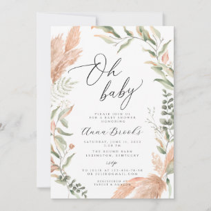 Pampas und grünes Boho Oh Baby Dusche Einladung