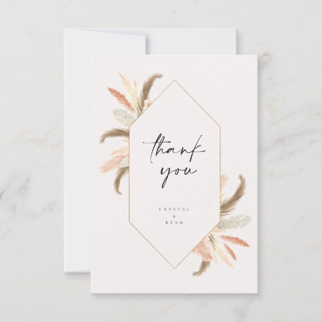 Pampas Vielen Dank Card Gold Crystal Wedding C100 Dankeskarte (Vorderseite)