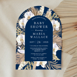 Pampas White Orchid Navy Blue Arch Baby Dusche Einladung