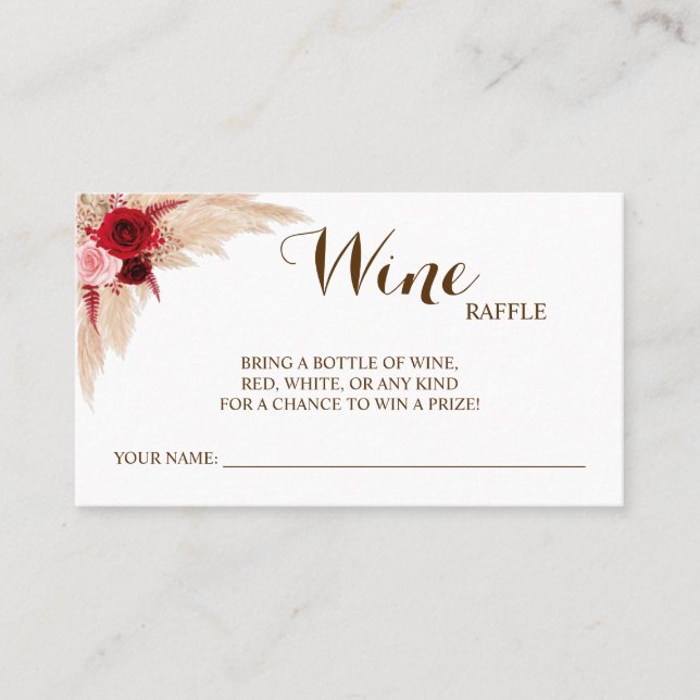 Pampas Wine Raffle Wedding Brautparty Card Platzkarte (Vorderseite)