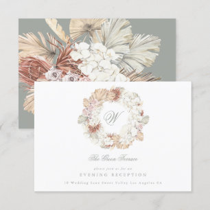 Pampas Wreath Moss Sage Green Monogram Elegant Begleitkarte