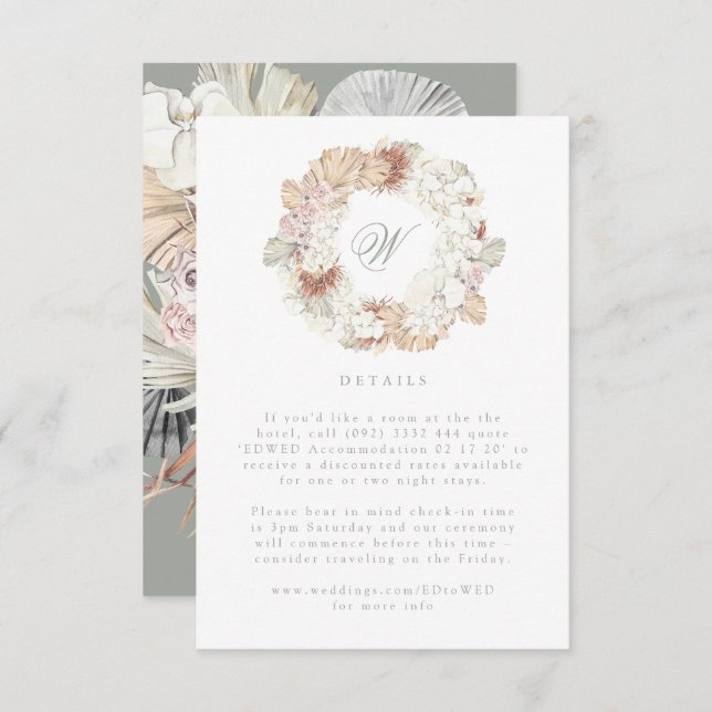 Pampas Wreath Moss Sage Green Monogram Elegant RSVP Karte (Vorne/Hinten)