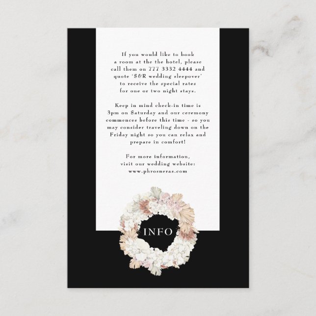 Pampas Wreath Onyx Black Premium Elegantes Monogra Begleitkarte (Vorderseite)