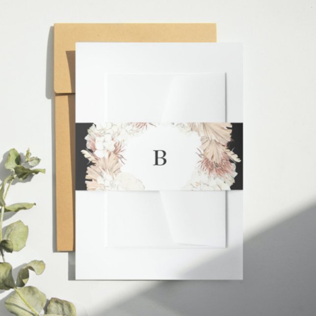 Pampas Wreath Onyx Black Premium Elegantes Monogra Einladungsbanderole (Von Creator hochgeladen)