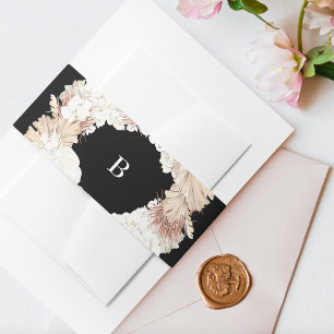 Pampas Wreath Pure Black Premium Elegantes Monogra Einladungsbanderole