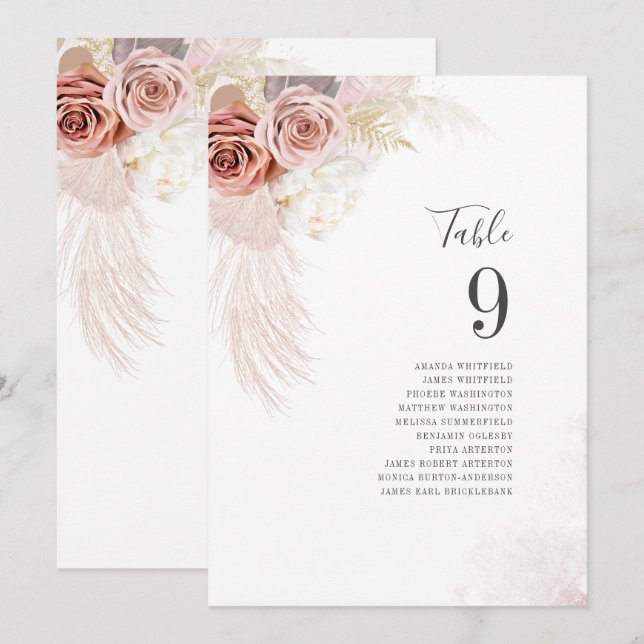Pampasgras Hochzeit Tischnummer Karte (Vorne/Hinten)