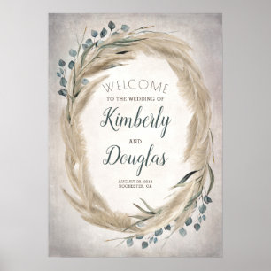 Pampasgras-Kranz Boho-Hochzeits-Willkommensschild Poster