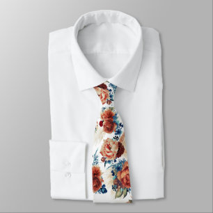 Pampasgras Navyblau Terrakotta Floral Elegant Krawatte