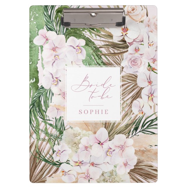 Pampasgras, orchide, tropische Blattbrauerei Klemmbrett (Vorderseite)