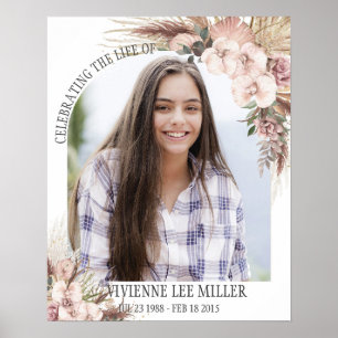 Pampasgras-Orchideen-Blumen-Foto-Trauer-Gedenkstät Poster