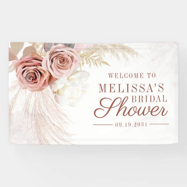 Pampasgras-Tan-Script-Brautparty-Willkommen Banner (Horizontal)