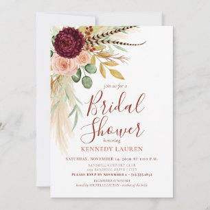 Pampasgras Terrakotta Floral Boho Brautparty Einladung