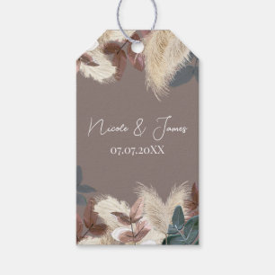 Pampasgras und Blätter Erdig Boho-Hochzeit Geschenkanhänger