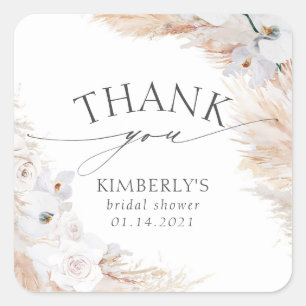 Pampasgras und weiße Orchideen Tropisch Quadratischer Aufkleber