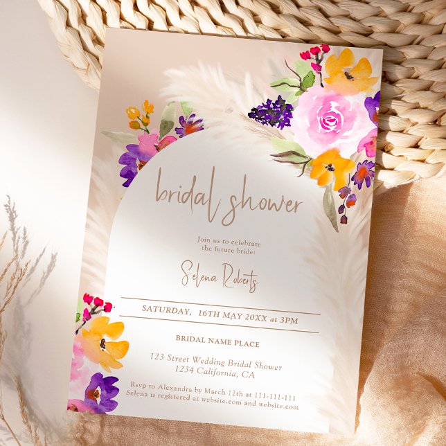 Pampelmuse-Brautparty Einladung (Boho sand pampas pink floral arch bridal shower invitation)