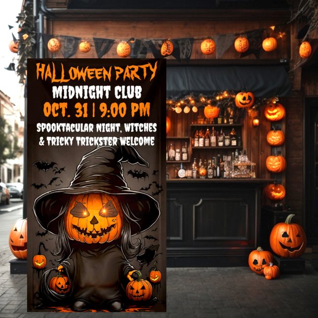 Pampelmuse-Party zu Halloween-Feiern Banner (Pumpkin witch halloween party banner.)