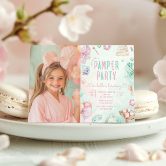 Pamper Party Pastel Glam Foto Geburtstagsparty Einladung