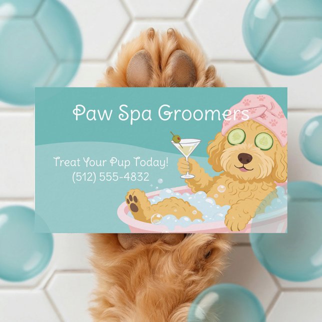 Pampered Pet Dog Spa Groomer Professional Stylist  Visitenkarte (Pampered Pet Dog Spa Groomer Professional Stylist Business Card (Front))