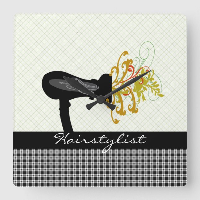 Pampering Salon Attraktive Friseurwaren Quadratische Wanduhr (Vorderseite)