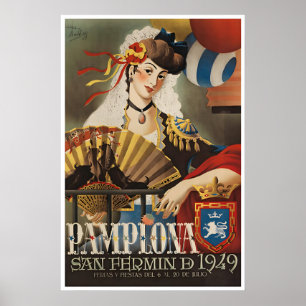Pamplona-Reiseposter 1949 Druck Stierlauf Poster