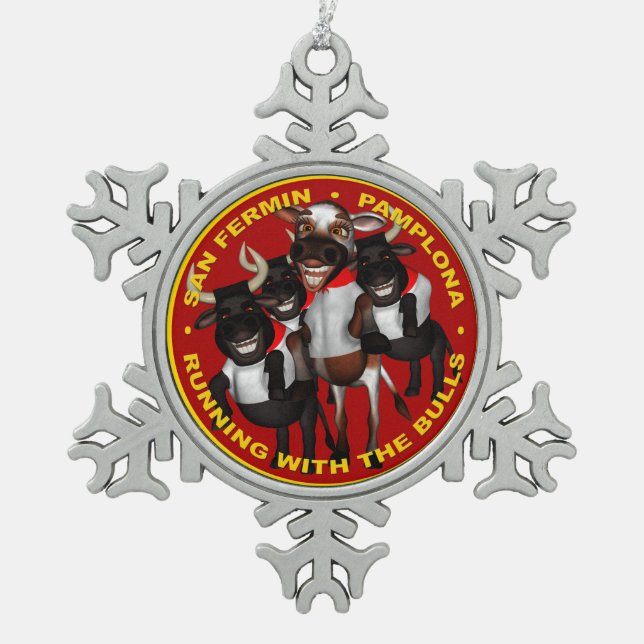 Pamplona - San Fermin Schneeflocken Zinn-Ornament (Vorderseite)