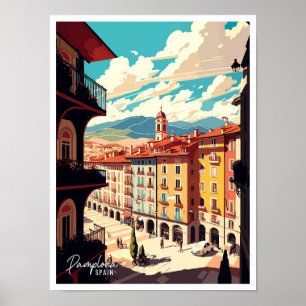 Pamplona Spanien Art Vintage Poster
