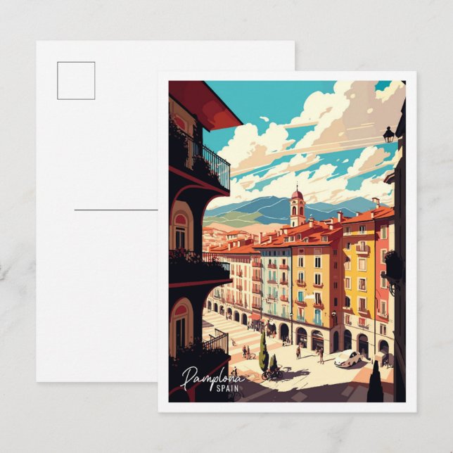 Pamplona Spanien Art Vintage Postkarte (Vorne/Hinten)