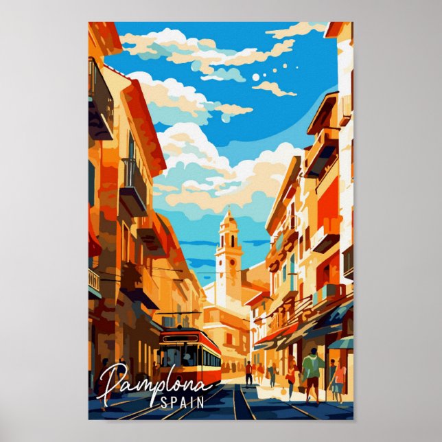 Pamplona Spanien Vintage Reise Illustration Poster (Vorne)