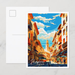 Pamplona Spanien Vintage Reise Illustration Postkarte