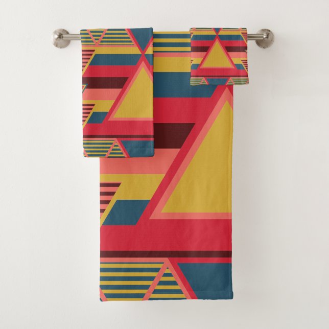 Pan African Colorful Triangle Pattern Badhandtuch Set (Insitu)