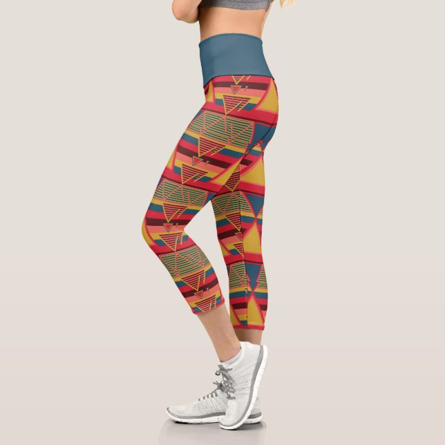 Pan African Colorful Triangle Pattern Capri Leggings (Links)