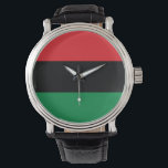 Pan African UNIA Flag Armbanduhr<br><div class="desc">Die panafrikanische Flagge - auch bekannt als UNIA-Fahne,  afroamerikanische Flagge,  Black Liberation Flag und verschiedene andere Namen - ist eine dreifarbige Flagge,  die aus drei gleichen horizontalen Streifen von (von oben nach unten) rot,  schwarz und grün besteht.</div>