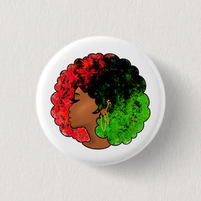 Pan Afrikanische schwarze Frau Rot-Grün Stolz für Button (Vorderseite)