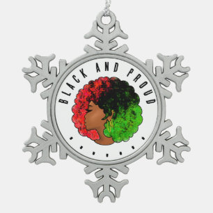 Pan Afrikanische schwarze Frau Rot-Grün Stolz für Schneeflocken Zinn-Ornament