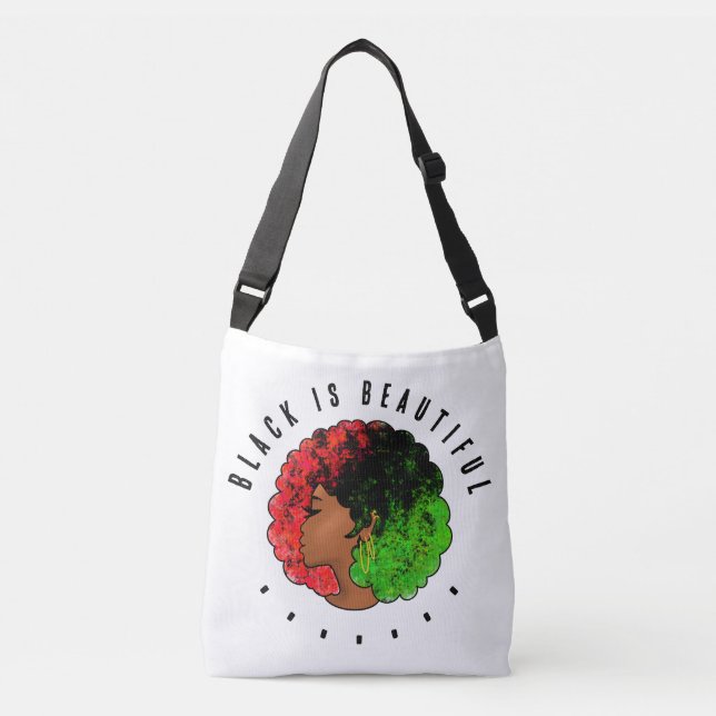 Pan Afrikanische schwarze Frau Rot-Grün Stolz für Tragetaschen Mit Langen Trägern (Vorderseite)