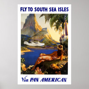 Pan Am 1940er Jahre Flieg die Südsee Reiseplakat Poster