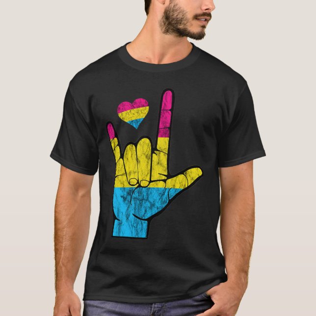 Pan ASL Pride Pansexual Hearing Loss Deaf Awarenes T-Shirt (Vorderseite)