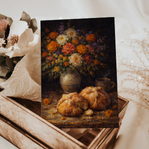 Pan de Muerto Floral Stillleben Kunst Postkarte