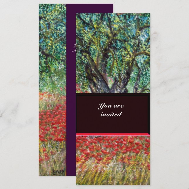 PAN-, OLIVENBAUM- UND KOPIERFELDER,lila Einladung (Vorne/Hinten)