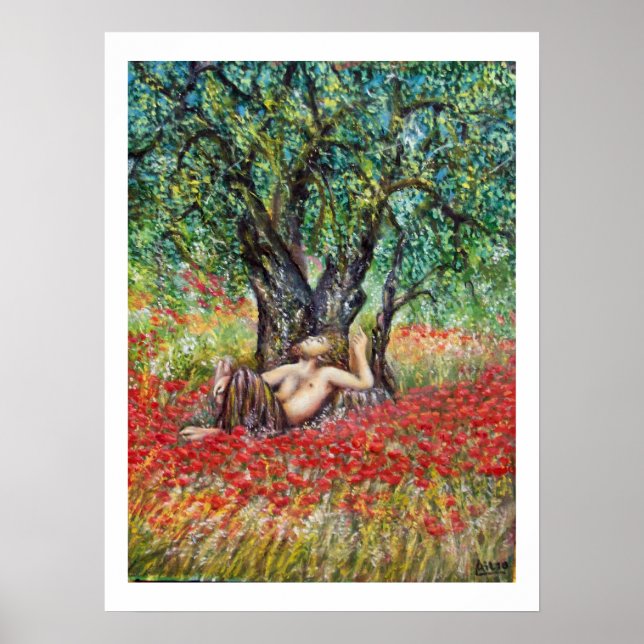 PAN, OLIVENBAUM UND MAHNBLUMENFELDER POSTER (Vorne)