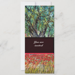 PAN, OLIVENBAUM UND MOHN FELDER,lila Einladung