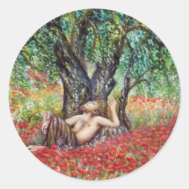 PAN-, OLIVENBAUM- UND POPPY-FELDER RUNDER AUFKLEBER (Vorderseite)