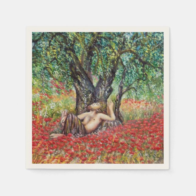 PAN-, OLIVENBAUM- UND POPPY-FELDER SERVIETTE (Vorderseite)