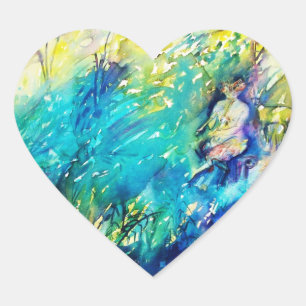 PAN PLAYING FLUTE AND DEINE IN GREEN WOODLAND Herz-Aufkleber