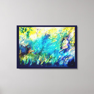 PAN PLAYING FLUTE AND DEINE IN GREEN WOODLAND LEINWANDDRUCK