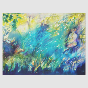 PAN PLAYING FLUTE AND DEINE IN GREEN WOODLAND SEIDENPAPIER