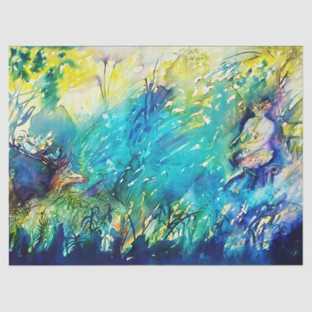 PAN PLAYING FLUTE AND DEINE IN GREEN WOODLAND SEIDENPAPIER (Vorderseite)