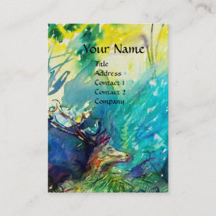 PAN PLAYING FLUTE AND DEINE IN GREEN WOODLAND VISITENKARTE