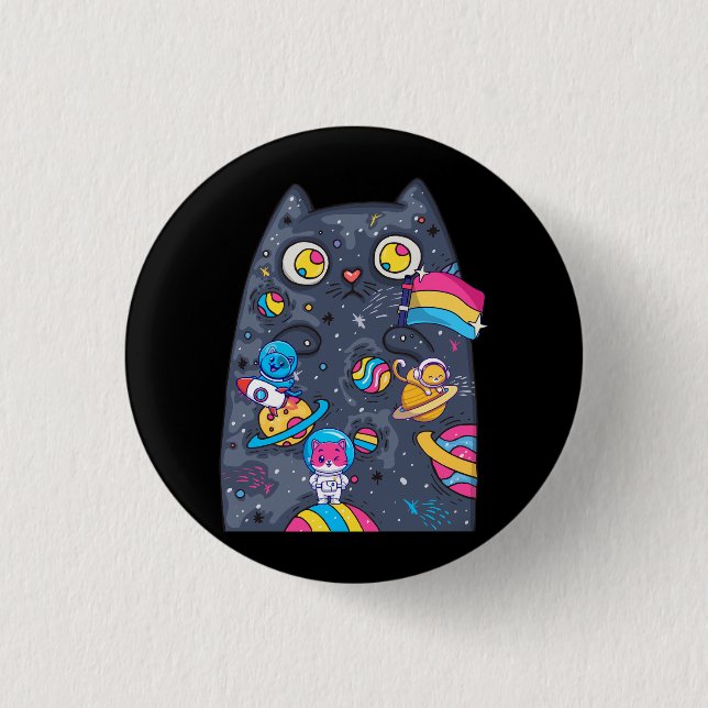 Pan Pride Cat Space Pansexual Lgbt Gay Lesbian Tra Button (Vorderseite)